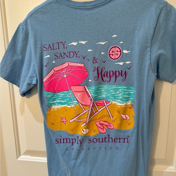 EUC - Simply Southern Women’s Blue Salty Sandy and Happy Beach Shirt - Picture 2 of 5